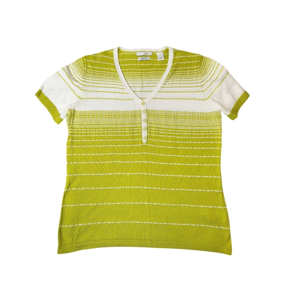 Liz Golf Short Sleeve Sweater M Green Striped Mercerized Cotton V-Neck